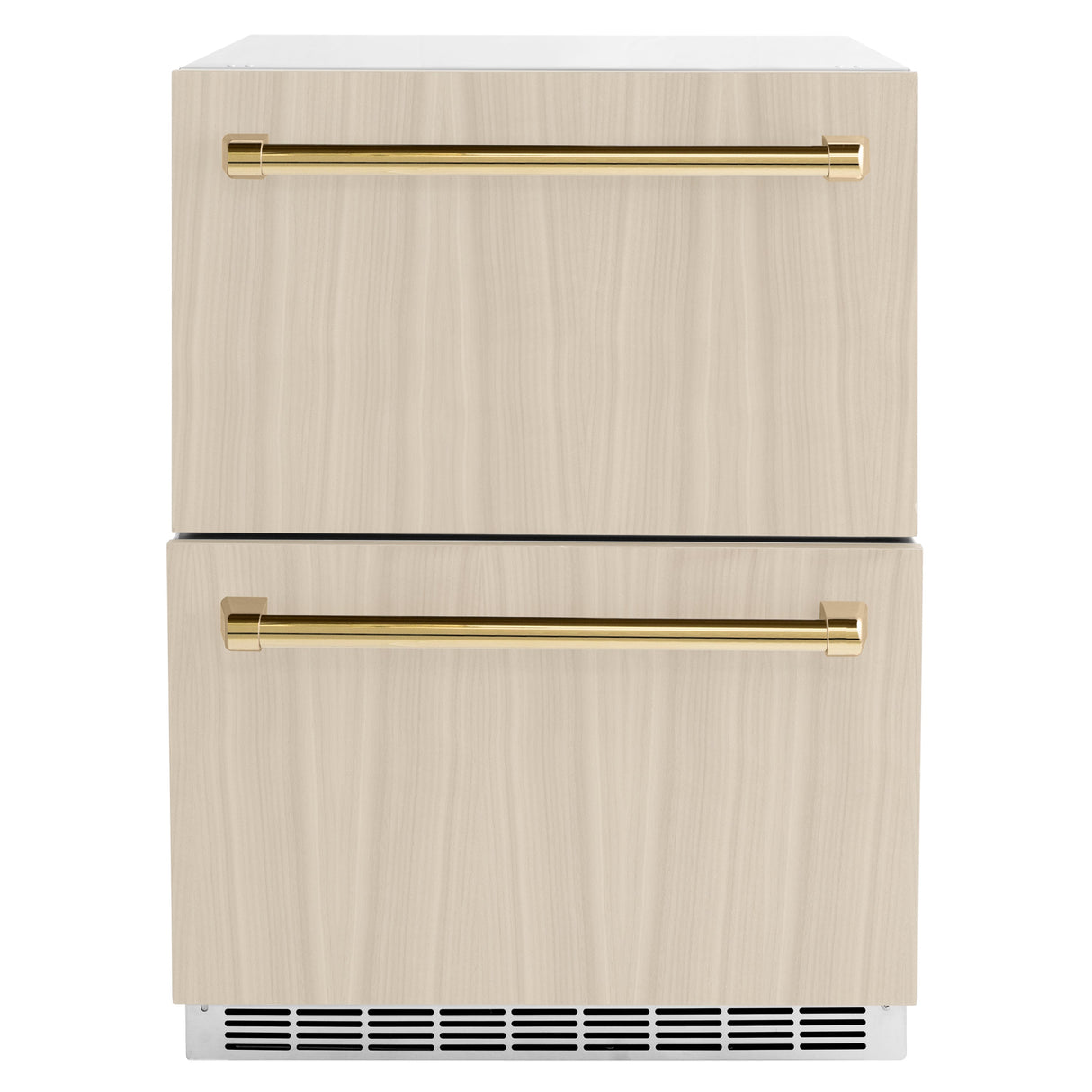 ZLINE Autograph Edition 24 in. Touchstone 168 Can Outdoor-Rated Dual Refrigerator Drawer with Panel-Ready Doors and Polished Gold Handles (RDSPOZ-24-G)