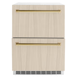 ZLINE Autograph Edition 24 in. Touchstone 168 Can Outdoor-Rated Dual Refrigerator Drawer with Panel-Ready Doors and Polished Gold Handles (RDSPOZ-24-G)