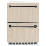 ZLINE Autograph Edition 24 in. Touchstone 168 Can Outdoor-Rated Dual Refrigerator Drawer with Panel-Ready Doors and Matte Black Handles (RDSPOZ-24-MB)