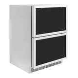 ZLINE Autograph Edition 24 in. Touchstone 168 Can Outdoor-Rated Dual Refrigerator Drawer with Panel-Ready Doors and Matte Black Handles (RDSPOZ-24-MB)