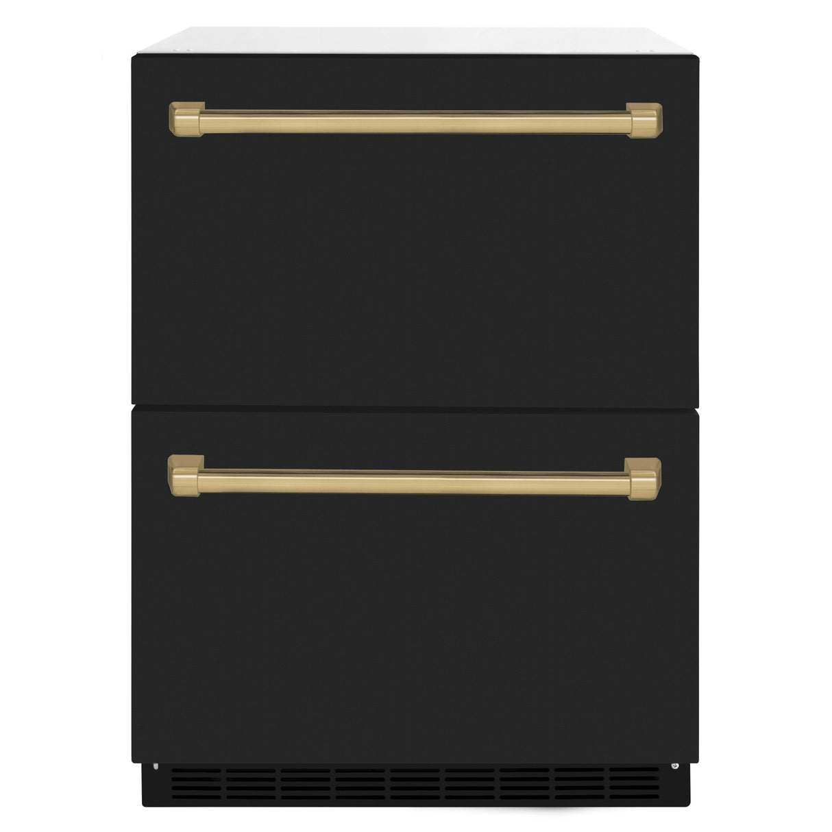 ZLINE Autograph Edition 24 in. Touchstone 168 Can Outdoor-Rated Dual Refrigerator Drawer with Black Matte Doors and Champagne Bronze Handles (RDSOZ-BLM-24-CB)