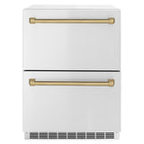 ZLINE Autograph Edition 24 in. Touchstone 168 Can Outdoor-Rated Dual Refrigerator Drawer with Stainless Steel Doors and Champagne Bronze Handles (RDSOZ-ST-24-CB)