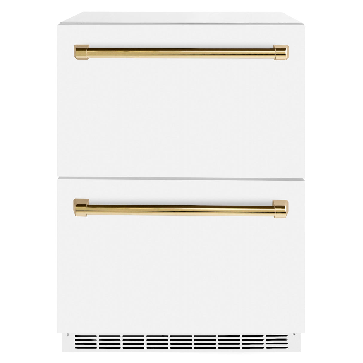 ZLINE Autograph Edition 24 in. Touchstone 168 Can Outdoor-Rated Dual Refrigerator Drawer with White Matte Doors and Polished Gold Handles (RDSOZ-WM-24-G)