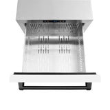 ZLINE Autograph Edition 24 in. Touchstone 168 Can Outdoor-Rated Dual Refrigerator Drawer with White Matte Doors and Matte Black Handles (RDSOZ-WM-24-MB)