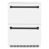 ZLINE Autograph Edition 24 in. Touchstone 168 Can Outdoor-Rated Dual Refrigerator Drawer with White Matte Doors and Matte Black Handles (RDSOZ-WM-24-MB)