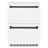 ZLINE Autograph Edition 24 in. Touchstone 168 Can Outdoor-Rated Dual Refrigerator Drawer with White Matte Doors and Matte Black Handles (RDSOZ-WM-24-MB)