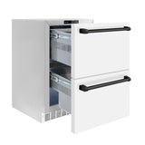 ZLINE Autograph Edition 24 in. Touchstone 168 Can Outdoor-Rated Dual Refrigerator Drawer with White Matte Doors and Matte Black Handles (RDSOZ-WM-24-MB)