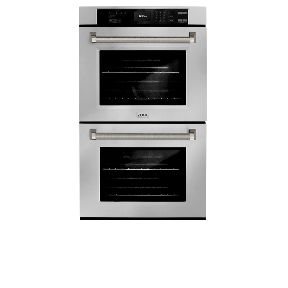 ZLINE Autograph Edition 30 in. Professional True Convection Double Wall Oven with Air Fry and Self Clean in Stainless Steel with Polished Nickel Helix Handles (WADZ-30-KPN)