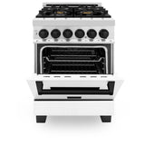 ZLINE Autograph Edition 24 in. 2.8 cu. ft. Legacy Dual Fuel Range with 4 Burner Gas Cooktop and Electric Convection Oven in Stainless Steel with White Matte Door and Matte Black Accents (RAZ-WM-24-MB)