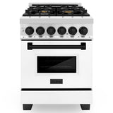 ZLINE Autograph Edition 24 in. 2.8 cu. ft. Legacy Dual Fuel Range with 4 Burner Gas Cooktop and Electric Convection Oven in Stainless Steel with White Matte Door and Matte Black Accents (RAZ-WM-24-MB)