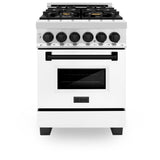 ZLINE Autograph Edition 24 in. 2.8 cu. ft. Legacy Dual Fuel Range with 4 Burner Gas Cooktop and Electric Convection Oven in Stainless Steel with White Matte Door and Matte Black Accents (RAZ-WM-24-MB)
