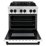 ZLINE Autograph Edition 30 in. 4.0 cu. ft. Legacy Dual Fuel Range with 4 Burner Gas Cooktop and Electric Convection Oven in Stainless Steel with White Matte Door and Matte Black Accents (RAZ-WM-30-MB)