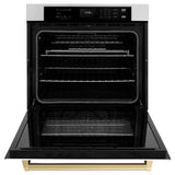ZLINE 30 in. Autograph Edition Professional True Convection Single Wall Oven with Air Fry and Self Clean in Stainless Steel with White Matte Door and Champagne Bronze Handle (WASZ-WM-30-CB)