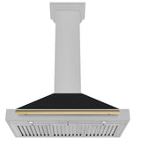 ZLINE Autograph Edition 36 in. Convertible Satin Stainless Steel Wall Mount Range Hood with Black Matte Shell and Champagne Bronze Handle (KB4SNZ-BLM36-CB)