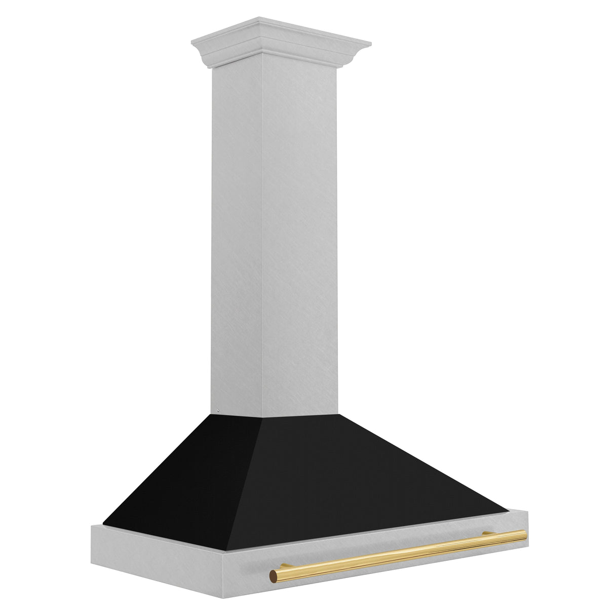 ZLINE Autograph Edition 36 in. Convertible Satin Stainless Steel Wall Mount Range Hood with Black Matte Shell and Polished Gold Handle (KB4SNZ-BLM36-G)