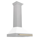ZLINE 30 in. Autograph Edition Convertible Fingerprint Resistant DuraSnow® Stainless Steel Range Hood with White Matte Shell and Polished Gold Handle (KB4SNZ-WM30-G)