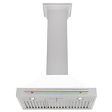 ZLINE 30 in. Autograph Edition Convertible Fingerprint Resistant DuraSnow® Stainless Steel Range Hood with White Matte Shell and Polished Gold Handle (KB4SNZ-WM30-G)