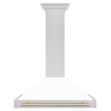 ZLINE 36 in. Autograph Edition Convertible Fingerprint Resistant DuraSnow® Stainless Steel Range Hood with White Matte Shell and Polished Gold Handle (KB4SNZ-WM36-G)