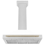 ZLINE 36 in. Autograph Edition Convertible Fingerprint Resistant DuraSnow® Stainless Steel Range Hood with White Matte Shell and Polished Gold Handle (KB4SNZ-WM36-G)