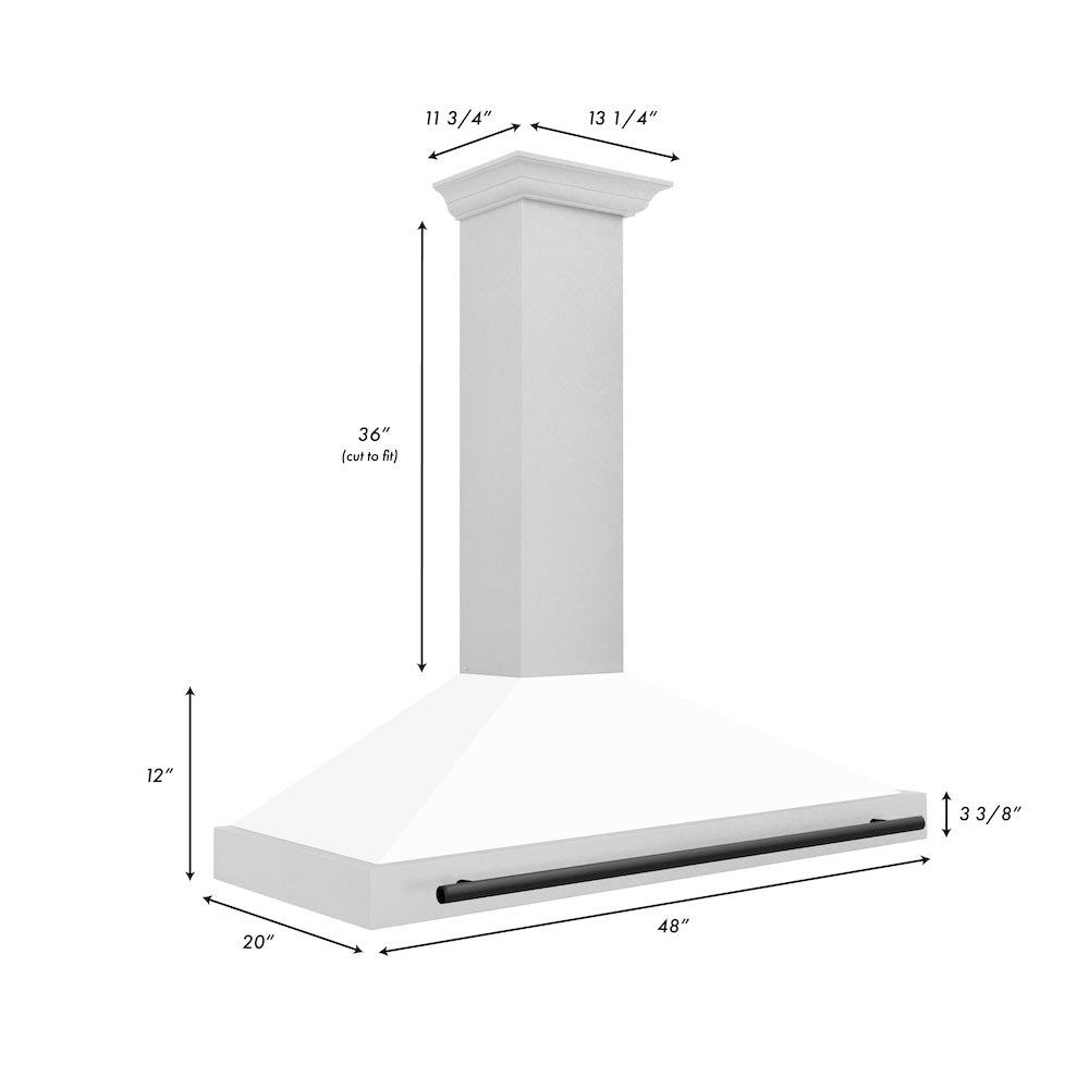 ZLINE 48 in. Autograph Edition Convertible Fingerprint Resistant DuraSnow® Stainless Steel Range Hood with White Matte Shell and Matte Black Handle (KB4SNZ-WM48-MB)