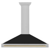 ZLINE Autograph Edition 48 in. Convertible Satin Stainless Steel Wall Mount Range Hood with Black Matte Shell and Champagne Bronze Handle (KB4SNZ-BLM48-CB)