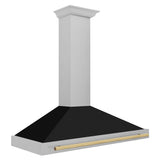 ZLINE Autograph Edition 48 in. Convertible Satin Stainless Steel Wall Mount Range Hood with Black Matte Shell and Champagne Bronze Handle (KB4SNZ-BLM48-CB)