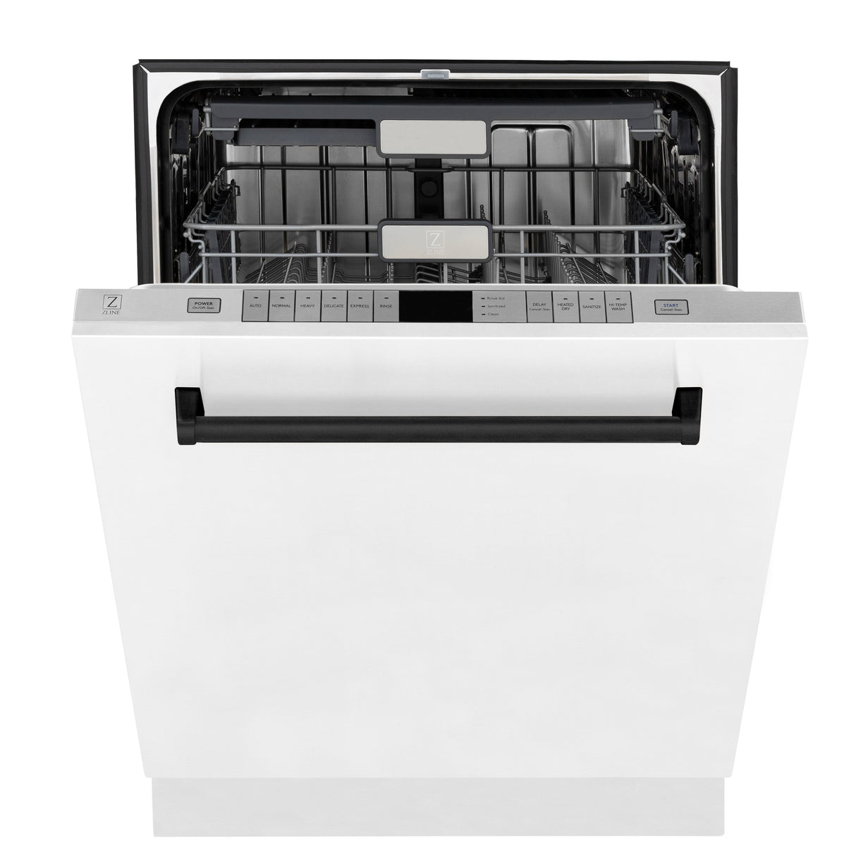 ZLINE Autograph Edition 24" Monument Series 3rd Rack Top Control Built-In Tall Tub Dishwasher in White Matte with Matte Black Handle, 45dBa (DWMTZ-WM-24-MB)
