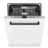 ZLINE Autograph Edition 24" Monument Series 3rd Rack Top Control Built-In Tall Tub Dishwasher in White Matte with Matte Black Handle, 45dBa (DWMTZ-WM-24-MB)