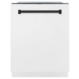ZLINE Autograph Edition 24" Monument Series 3rd Rack Top Control Built-In Tall Tub Dishwasher in White Matte with Matte Black Handle, 45dBa (DWMTZ-WM-24-MB)