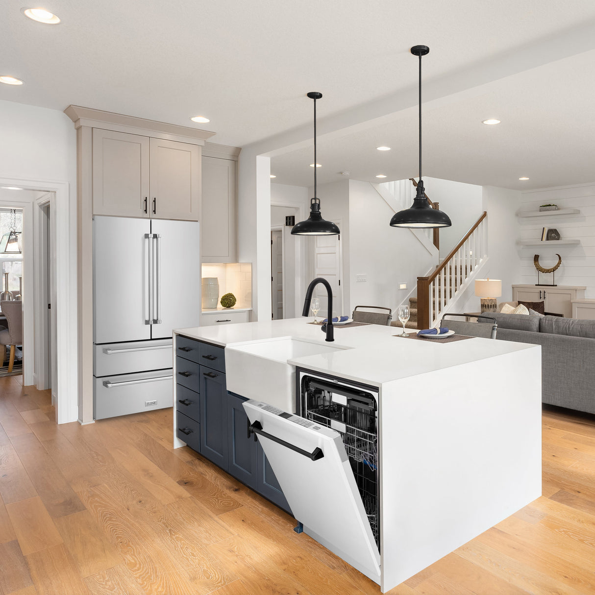 ZLINE Autograph Edition 24" Monument Series 3rd Rack Top Control Built-In Tall Tub Dishwasher in White Matte with Matte Black Handle, 45dBa (DWMTZ-WM-24-MB)