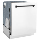 ZLINE Autograph Edition 24" Monument Series 3rd Rack Top Control Built-In Tall Tub Dishwasher in White Matte with Matte Black Handle, 45dBa (DWMTZ-WM-24-MB)