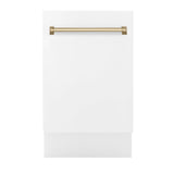 ZLINE Autograph Edition 18” Tallac Series 3rd Rack Top Control Built-In Dishwasher in White Matte with Champagne Bronze Handle, 51dBa (DWVZ-WM-18-CB)