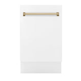ZLINE Autograph Edition 18” Tallac Series 3rd Rack Top Control Built-In Dishwasher in White Matte with Champagne Bronze Handle, 51dBa (DWVZ-WM-18-CB)