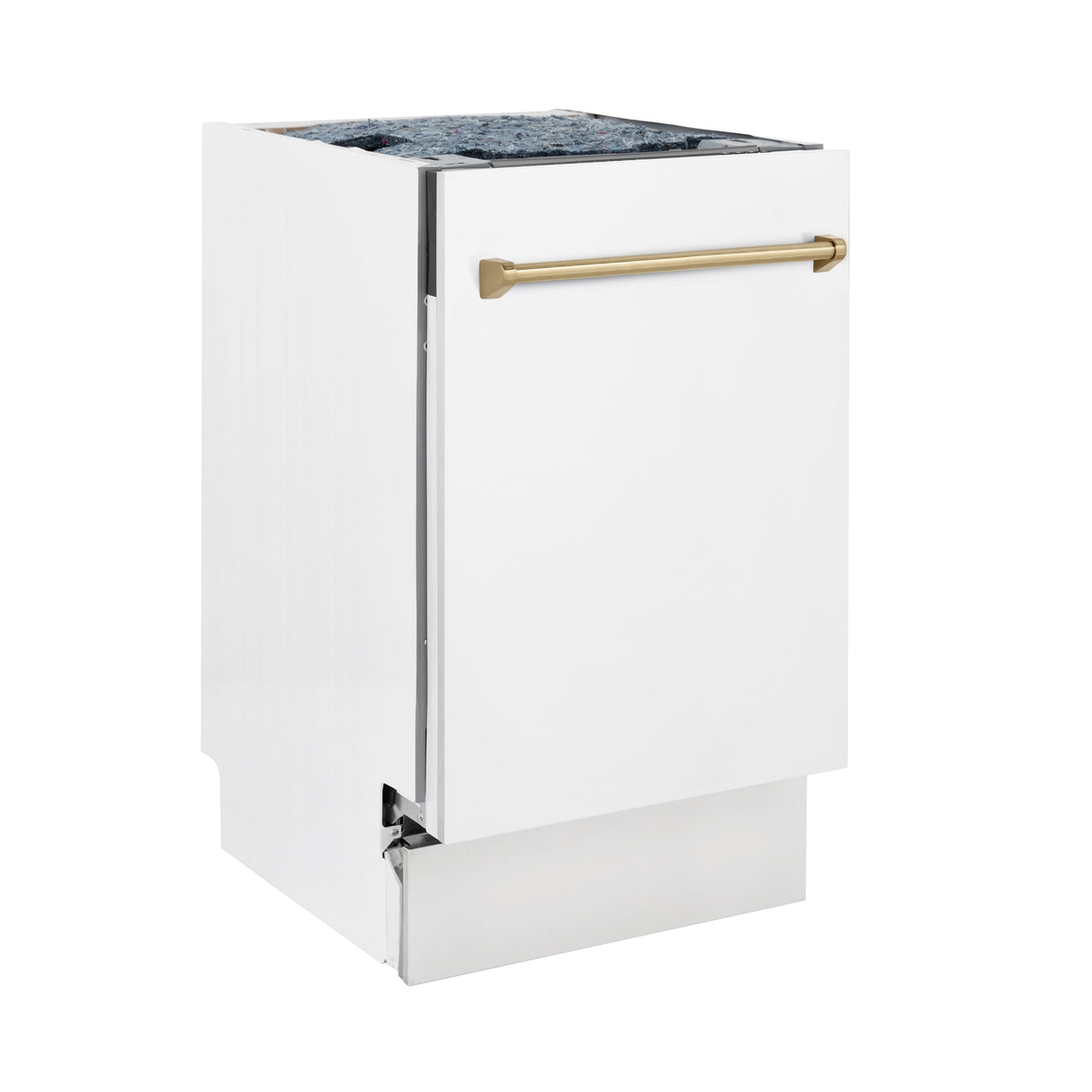 ZLINE Autograph Edition 18” Tallac Series 3rd Rack Top Control Built-In Dishwasher in White Matte with Champagne Bronze Handle, 51dBa (DWVZ-WM-18-CB)