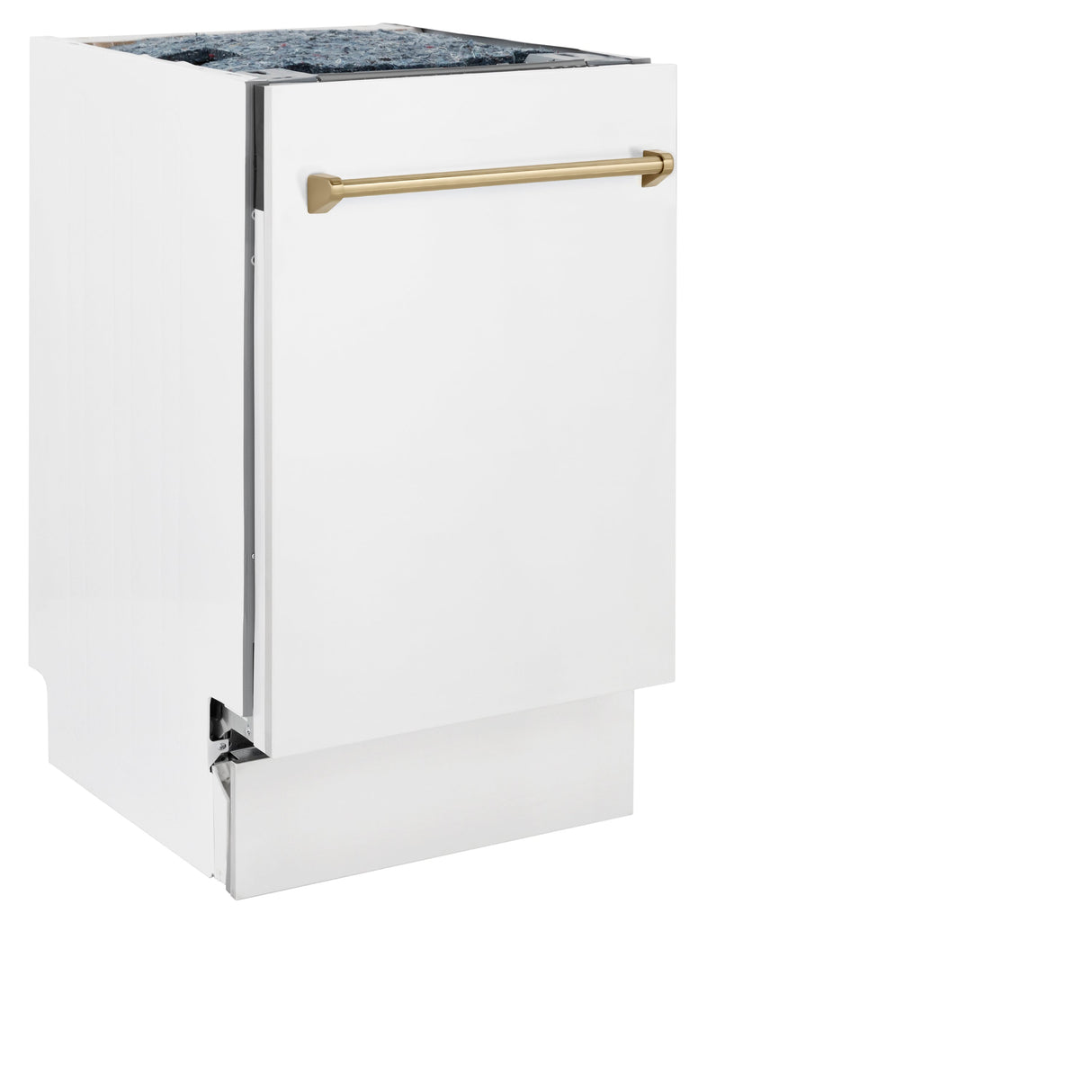 ZLINE Autograph Edition 18” Tallac Series 3rd Rack Top Control Built-In Dishwasher in White Matte with Champagne Bronze Handle, 51dBa (DWVZ-WM-18-CB)
