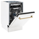 ZLINE Autograph Edition 18” Tallac Series 3rd Rack Top Control Built-In Dishwasher in White Matte with Champagne Bronze Handle, 51dBa (DWVZ-WM-18-CB)