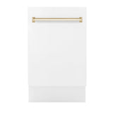 ZLINE Autograph Edition 18” Tallac Series 3rd Rack Top Control Built-In Dishwasher in White Matte with Polished Gold Handle, 51dBa (DWVZ-WM-18-G)