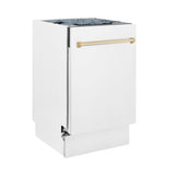 ZLINE Autograph Edition 18” Tallac Series 3rd Rack Top Control Built-In Dishwasher in White Matte with Polished Gold Handle, 51dBa (DWVZ-WM-18-G)