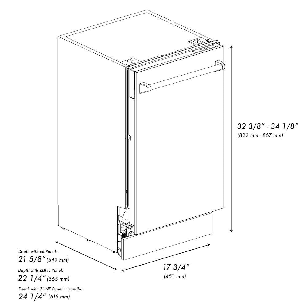 ZLINE Autograph Edition 18” Tallac Series 3rd Rack Top Control Built-In Dishwasher in White Matte with Matte Black Handle, 51dBa (DWVZ-WM-18-MB)