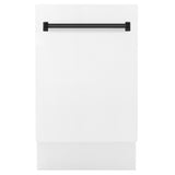 ZLINE Autograph Edition 18” Tallac Series 3rd Rack Top Control Built-In Dishwasher in White Matte with Matte Black Handle, 51dBa (DWVZ-WM-18-MB)