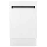 ZLINE Autograph Edition 18” Tallac Series 3rd Rack Top Control Built-In Dishwasher in White Matte with Matte Black Handle, 51dBa (DWVZ-WM-18-MB)