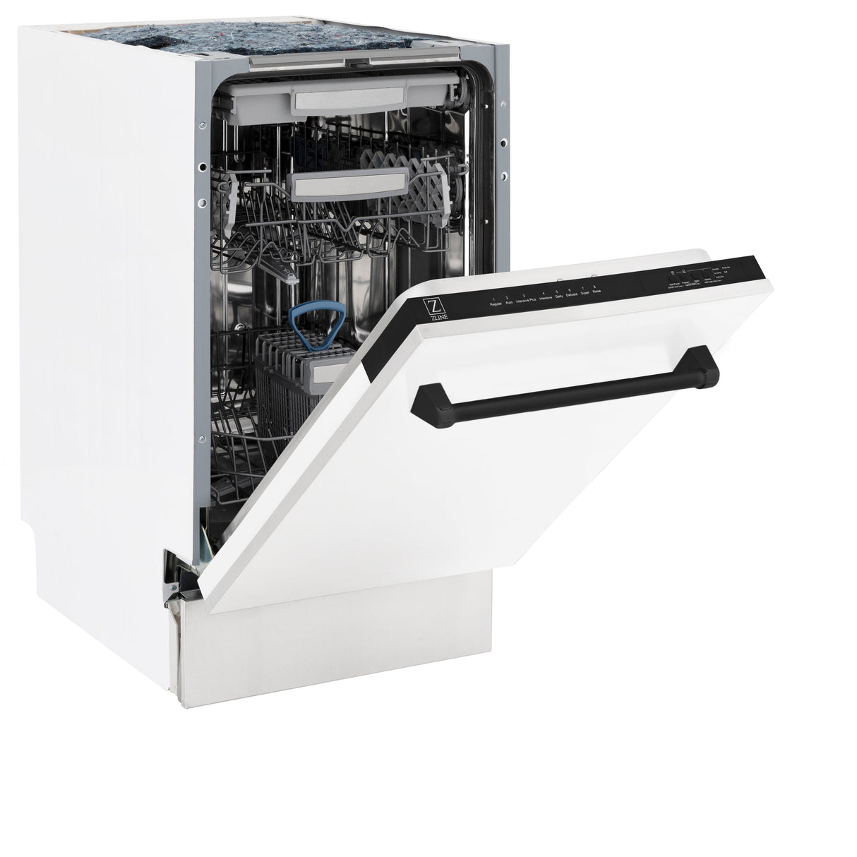 ZLINE Autograph Edition 18” Tallac Series 3rd Rack Top Control Built-In Dishwasher in White Matte with Matte Black Handle, 51dBa (DWVZ-WM-18-MB)