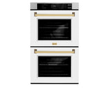 ZLINE 30 in. Autograph Edition Professional True Convection Double Wall Oven with Air Fry and Self Clean in Stainless Steel with White Matte Doors and Polished Gold Handles (WADZ-WM-30-G)