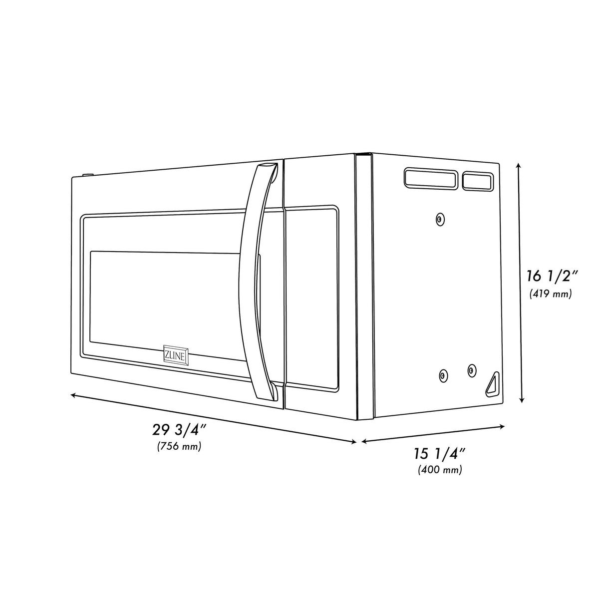 ZLINE 1.5 cu. ft. Over the Range Convection Microwave Oven in Black Stainless Steel with Modern Handle and Sensor Cooking (MWO-OTR-30-BS)