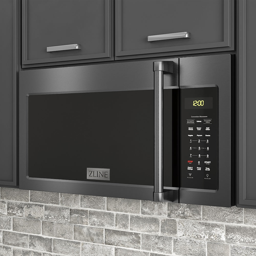 ZLINE 1.5 cu. ft. Over the Range Convection Microwave Oven in Black Stainless Steel with Traditional Handle and Sensor Cooking (MWO-OTR-H-30-BS)