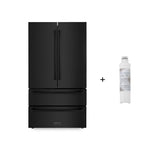 ZLINE 36 in. 21.6 cu. ft. Counter-Depth French Door Refrigerator with Water and Ice Dispenser with Extra Water Filter in Fingerprint-Resistant Black Stainless Steel (RFM-W-WF-36-BS)