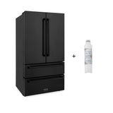 ZLINE 36 in. 21.6 cu. ft. Counter-Depth French Door Refrigerator with Water and Ice Dispenser with Extra Water Filter in Fingerprint-Resistant Black Stainless Steel (RFM-W-WF-36-BS)