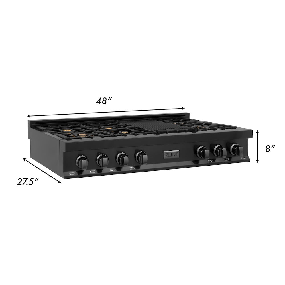 ZLINE 48 in. Legacy Gas Rangetop with 6 Brass Burners and Porcelain Cooktop in Black Stainless Steel (RTB-BR-48)