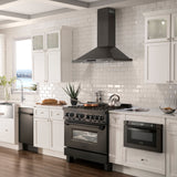ZLINE 30" Convertible Wall Mount Range Hood in Black Stainless Steel with Set of 2 Charcoal Filters, LED lighting and Dishwasher-Safe Baffle Filters (BSKBN-CF-30)