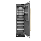 ZLINE Autograph Edition 24 in. 12.5 cu. ft. Column Refrigerator in Black Stainless Steel with Graphite Gray Interior and Polished Gold Accents (RCRVZ-BS-24-G)